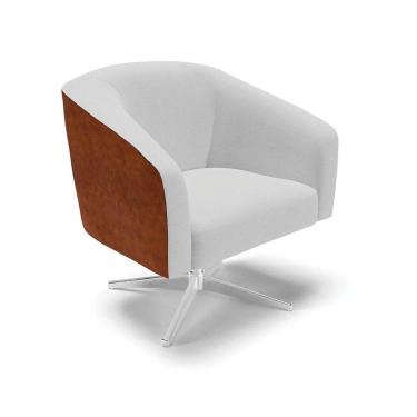 Imagem de Cadeira Sala De Jantar Giratória Base Cromada Stella Noz/linho D03 - D`rossi Cor Cinza