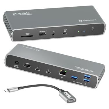Imagem de Plugable Base Thunderbolt 4 com carregamento de 100 W, certificado Thunderbolt, 3 portas Thunderbolt, estação de ancoragem para laptop, monitor duplo de 8K ou duplo, 2,5 G Ethernet, 1 SD, 4X USB