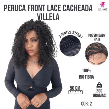 Imagem de Peruca Front Lace Cacheada 100% Bio Fibra -Villela -Sleek - Acabamento
