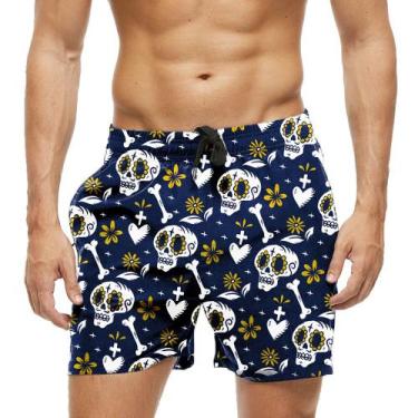 Imagem de Short Praia Shorts Banho Bermuda Verão Caveira Flores Florido México 1