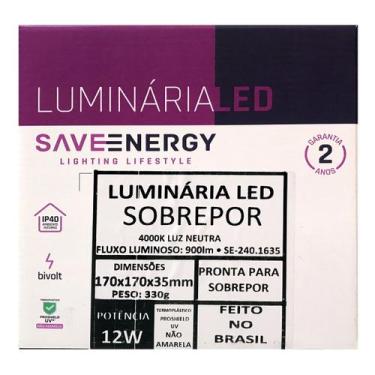 Imagem de Painel Plafon Led Sobrepor 17X17cm 12W 4000K Preto Bivolt - Save Energ