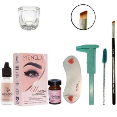 Imagem de Kit Henna Menela Sobrancelha Maquiagem Paquimetro Pincel Macrilan Chan