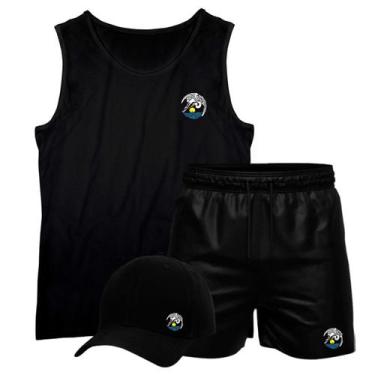 Imagem de Conjunto Masculino Short Tactel Camiseta Regata Algodão e Boné Garça -