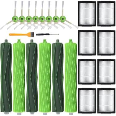 Imagem de Pacote com 19 peças de reposição compatíveis com aspirador Roomba j7 j7+/Plus E5 E6 E7 i7 i7+ i3 i3+ i4 i4+ i6 i6+ i8, kit de reabastecimento, 2 conjuntos de escovas de rolo, 8 filtros, 8 escovas