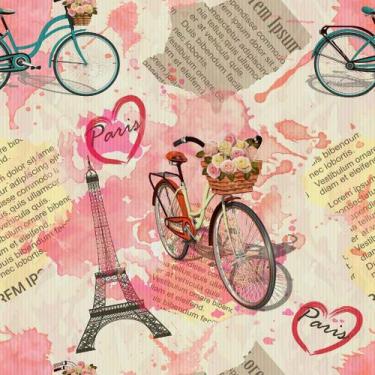 Imagem de Papel de Parede Temático Paris Torre Eiffel e Bicicletas 3,0m - DEKAL 