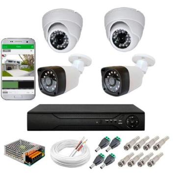 Imagem de Kit cftv 4 cameras de segurança hd 2 internas dome e 2 externas bullet