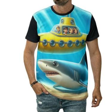 Imagem de Camiseta Tubarão E Submarino No Fundo Do Mar Oceano Arte - Darkwood, M