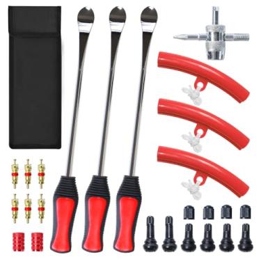 Imagem de HOOUP Conjunto de ferramentas de colheres de pneu de aço para bicicleta suja de 37 cm para cortador de grama motocicleta bicicleta ATV mini bicicleta pneus de trator de jardim 26 peças ferramenta de