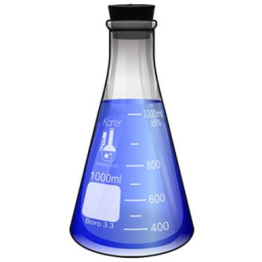 Imagem de Karter Scientific Frasco Erlenmeyer de Boca Estreita de 1000 Ml com Rolha de Borracha, Vidro Borossilicato 3,3, (Único)