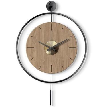 Imagem de Relógios de parede grandes para decoração de sala de estar, relógio de parede operado por bateria, relógio de quartzo de metal decorativo moderno com pêndulo para quarto, escritório, cozinha,
