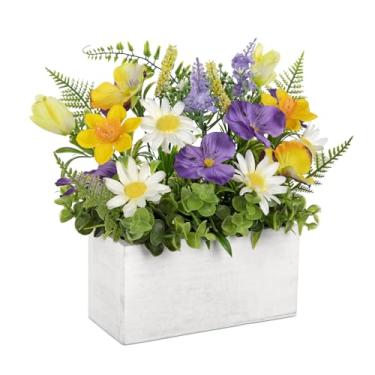 Imagem de Briful Tulipas flores artificiais mistas margaridas lavanda flores falsas em vaso arborizado, flores de seda realistas, samambaia, eucalipto, para decoração de casa, centros de mesa, casamento