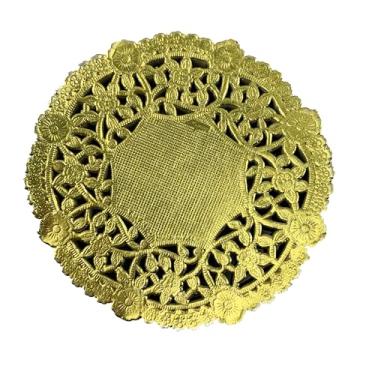 Imagem de Worlds Pacote com 100 Doilies redondos de papel metálico dourado 10 cm