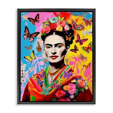 Imagem de Stupell Industries Design de arte de parede em tela flutuante com borboletas excêntricas Frida por Jess Stempel, moldura flutuante preta, 43 x 53 cm