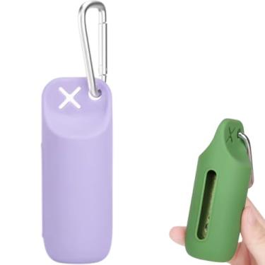 Imagem de Cata Caca - Suporte para Saquinhos Coletores de Fezes de Cães e Gatos - Silicone e Aço Inoxidável - Acompanha 1 rolo de saquinhos higiênicos (Lilás)