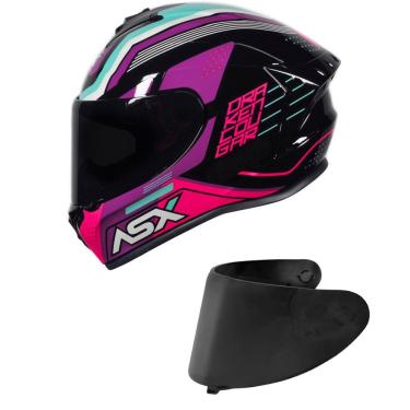 Imagem de Capacete ASX Draken Cougar Preto e Rosa Mais Viseira Fumê