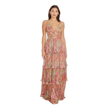 Imagem de Dress the Population Vestido longo feminino Lorain Fit and Flare, Multi fúcsia brilhante, GG