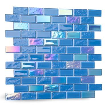 Imagem de Adedeo Azulejo de Mosaico de Vidro Azul Azure 30,5 x 30,5 cm Ladrilho de Vidro Brilhante para Piscina Cozinha Backsplash Chuveiro Linha de Água Fonte Spa Parede (pacote com 5 unidades, 5 m²)