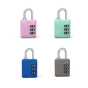 Imagem de GUEDKIKL Pacote com 4 cadeados de combinação de 3 dígitos, mini cadeado portátil com senha de metal antifurto para mochila cadeado com código alfandegário para viagens