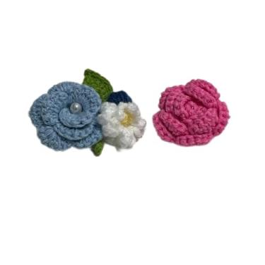 Imagem de Wtanrion Vintage fio trançado crochê rosa flor broche clipe feminino vestido decoração, Small, Acrilonitrila butadieno estireno Ferro, Pérola