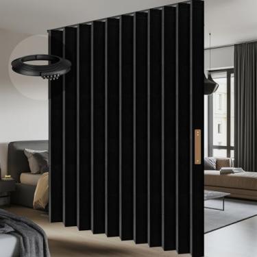 Imagem de Cortinas divisórias 100% blackout – com trilho de cortina de teto flexível, barreira de redução de ruído para cortina portátil para porta de vidro deslizante/divisor de sala espacial (preto, L180 x