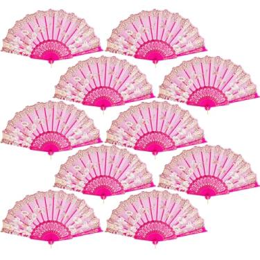 Imagem de QIRMIZI Pacote com 10 ventiladores dobráveis – ventiladores portáteis estilo espanhol, ventiladores de mão em massa para casamento, festa de chá, dança, igreja, apresentação, decorações de casa