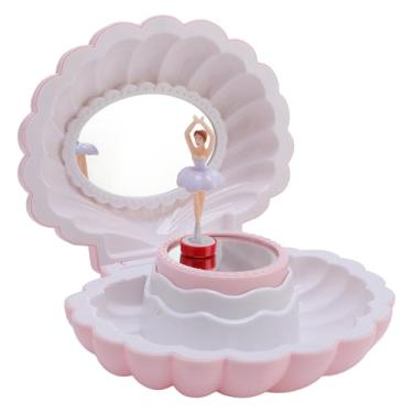 Imagem de Caixa De Jóias Musical Para Meninas, Caixa De Jóias De Bailarina Retro Bonito Forma De Concha Com Espelho De Maquiagem, Caixa De Jóias De Crianças Caixa De Música Giratória (Rosa