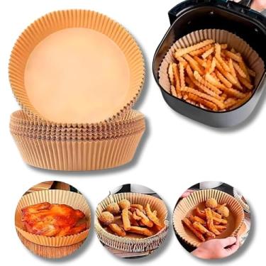 Imagem de Kit 300 Unidades de Forma Descartável Redonda Para Air Fryer Papel Vegetal Antiaderente com Forro Biodegradável Para Fritadeiras de 3 à 5 Litros