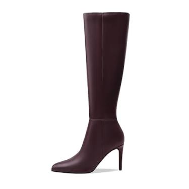 Imagem de MOTIMODEN Botas femininas na altura do joelho com zíper bico fino bota alta retrô pull on stiletto botas de salto alto clássicas botas de cano alto para mulheres meninas senhoras outono inverno,