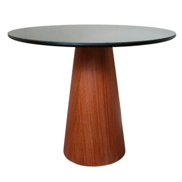 Imagem de Mesa De Jantar Cone 100 Cm Base Madeira Mogno Tampo Laca + Vidro Cor Marrom