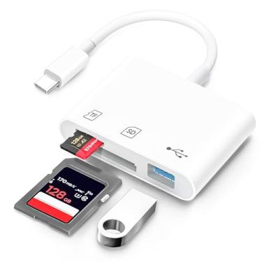 Imagem de Leitor de cartão SD USB C, adaptador de cartão de memória USB-C 3 em 1 com dois compartimentos (SD/MicroSD) e porta USB 3 para iPhone 15/16/17 Pro Max, iPad Pro/Air/Mini, Mac, MacBook Pro/Air e mais