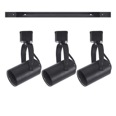 Imagem de Kit trilho 1m + 3 spots GU10/MR16 Preto Troca lâmpada - Pix