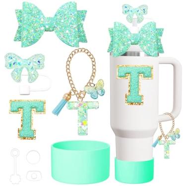 Imagem de Conjunto de acessórios de copo Stanley de 8 peças para copo Stanley Cup de 850 g 1,134 g com alça, incluindo tampa de palha e bota, tampa à prova de derramamento, pingente de alça, adesivo de iniciais