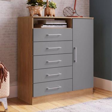 Imagem de Cômoda Rubi 1 Porta 5 Gavetas Freijó/Cinza - Irm Móveis