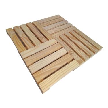Imagem de Deck Modular de Madeira Pinus, 30x30 cm, Natural, Kit com 4 Peças Decorativos