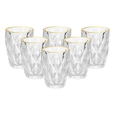 Imagem de Conjunto 6 Pçs Copos De Vidro Diamond Fio De Ouro 270ml Lyor, vidro