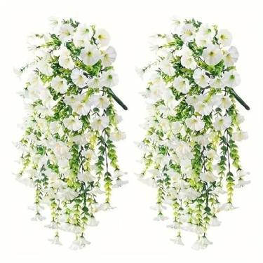 Imagem de weidrtily 2x Flores Artificiais para Exterior, Penduradas na Parede, Aparência Realista, Sem Manutenção, Adicionando um Toque de Celebração a Qualquer, branco