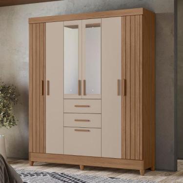 Imagem de Guarda Roupa Solteiro Frisado com Espelho 7 Portas 2 Gavetas e Pés Mal