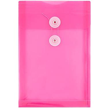 Imagem de Envelopes de plástico JAM Paper com fecho de botão e cordão – 16,5 cm x 23,5 cm, Fuchsia Pink