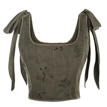 Imagem de Nuoqi Renaissance Corset Women Pirate Corset Top Floral Overbust Boned Bustier Bodice, Vintage Green, L