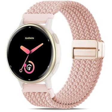 Imagem de Oanux Pulseira trançada magnética de 20 mm compatível com Garmin Vivoactive 5/Vivoactive 6/3/3 Music, pulseira esportiva macia de nylon elástico para Venu Sq 2/Venu 2 Plus e Forerunner 55/165/245/645