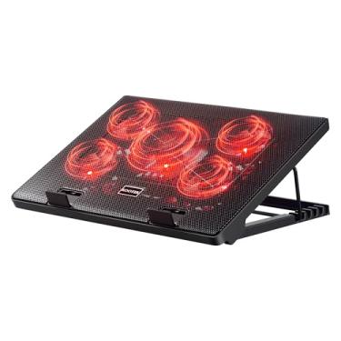 Imagem de Kootek Almofada de resfriamento para laptop 12"-17" Cooler Pad Chill Mat 5 ventiladores silenciosos luzes LED e 2 portas USB 2.0, suportes ajustáveis para laptop, ângulo de altura, vermelho