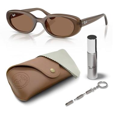 Imagem de Ray-Ban RB4441D Óculos de sol quadrados redondos de base biológica para homens e mulheres com kit oficial de óculos RAYBAN, Armação marrom opala | Lente marrom escuro, 53 mm