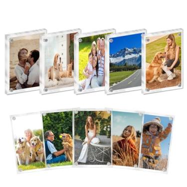 Imagem de Pacote com 10 molduras magnéticas para geladeira, moldura polarizada de acrílico transparente para geladeira, visor de foto dupla face para instax mini, moldura sem moldura, 6 x 9 cm