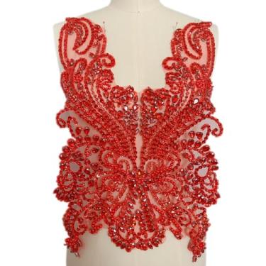 Imagem de Aplique de strass feito à mão com cristais brilhantes e aplique de diamante para vestidos de formatura, vestido de casamento (vermelho)