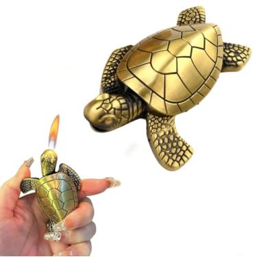Imagem de Isqueiro de maçarico de tartaruga, isqueiro de butano recarregável ajustável para uso ao ar livre, interior, criativo, mesa de trabalho, presente masculino (sem butano)