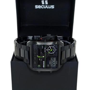 Imagem de Relógio Séculus Preto Masculino Quadrado Digital e Analógico 77161gpsv