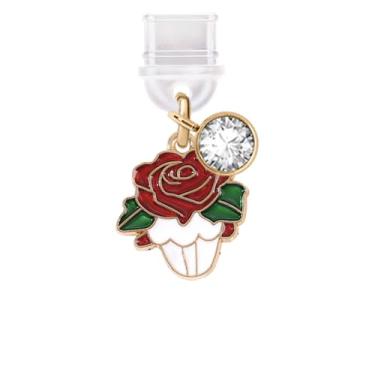 Imagem de ELISE & FONDA TP602 Tipo-C porta de carregamento plugue antipoeira Little Rose Flovers buquê para celular iPhone 15/16/Samsung/OnePlus/Xiaomi/oppo telefones Android (vermelho)