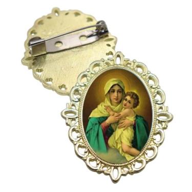 Imagem de Broche Dourado Santa Mãe Rainha Terno Noivo lapela Qualidade Resinado 