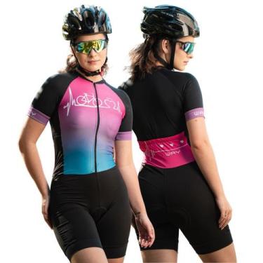 Imagem de Macaquinho de Ciclismo Feminino Manga Curta Way Batimentos Degradê Ros
