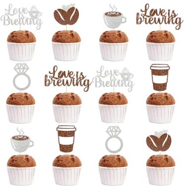 Imagem de Love is Brewing Decorações de chá de panela Love is Brewing chá de panela enfeite de cupcake decorações de festa de café, 24 peças